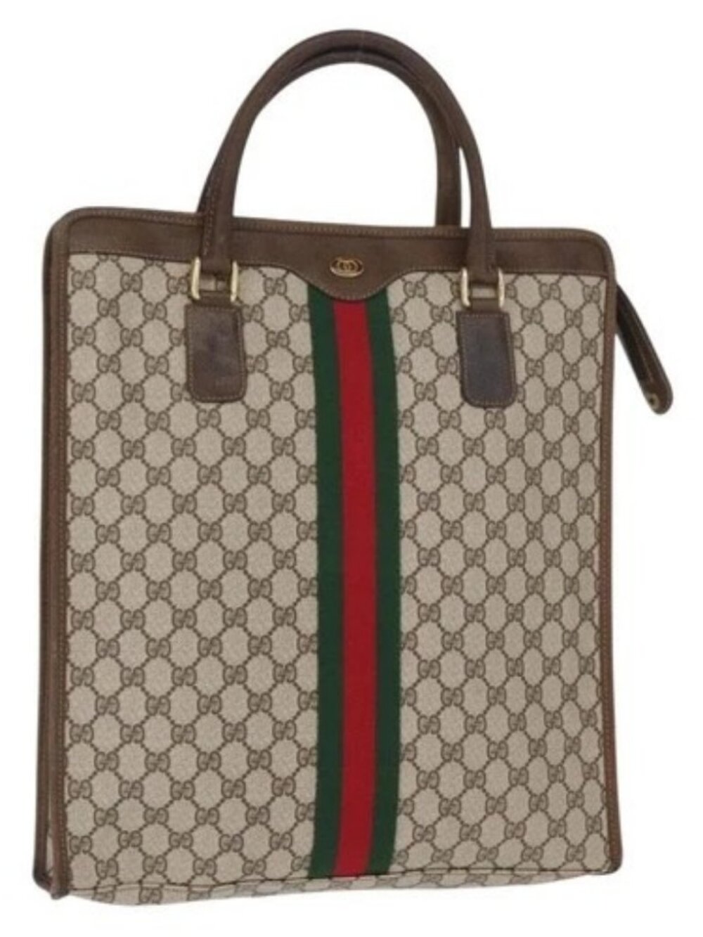 GUCCI GG Supreme Web Sherry Line Tote Bag PVC Beige Gold 010 378 Auth ki6347 - Picture 1 of 16